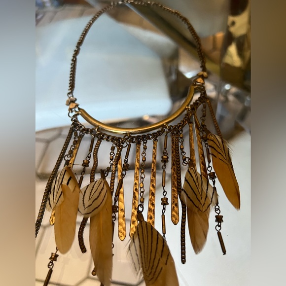 Women’s statement necklace feathered, rhinestone Gold & silver - Picture 4 of 4